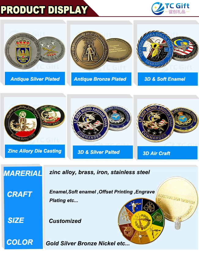 Custom Zinc Alloy Antique Sliver Bronze Eco-Friendly Challenge Coin Commemorate Military Navy A15 Honor Award Trophy Metal Coins Supplies Airplane Model Badge