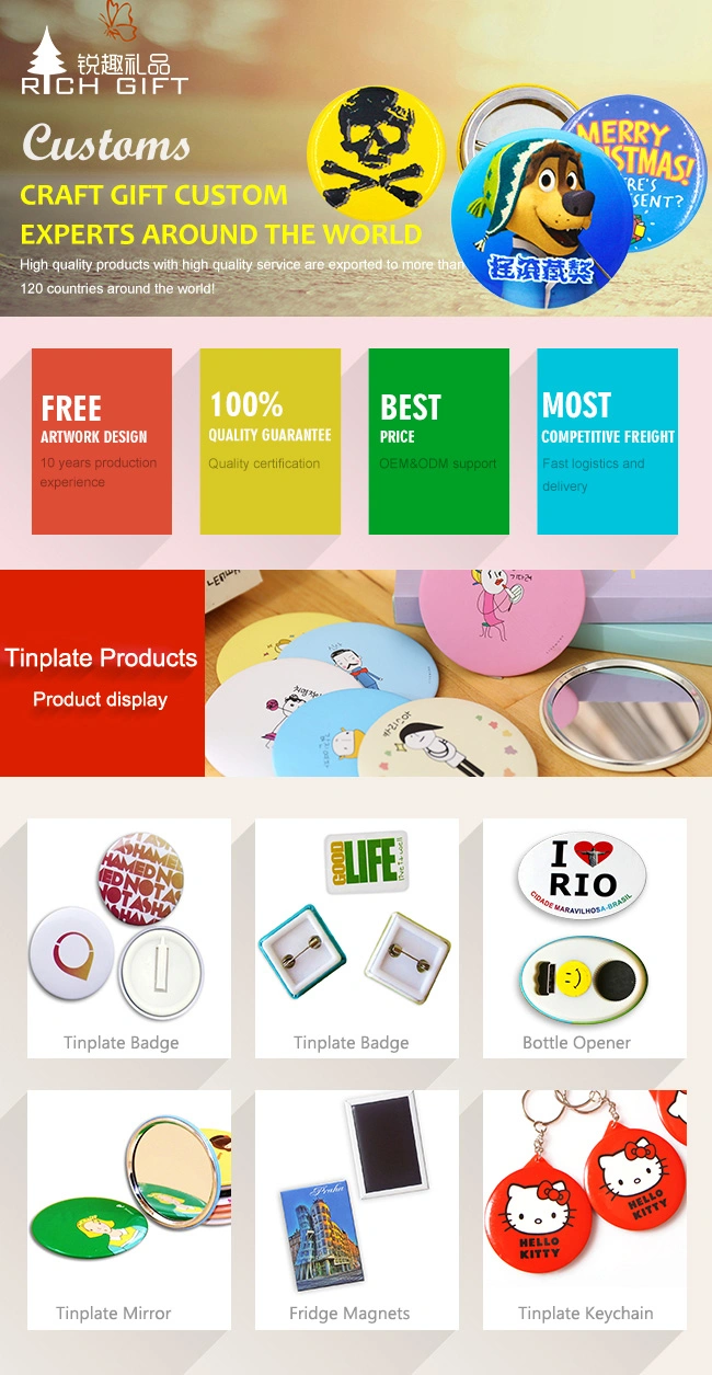 Hot Sale Wholesale DIY Custom Metal Tin Magnet Lapel Pin Plastic Blank 58 / 44 mm Round Cmyk Printing Paper Heart LED Tinplate Button Badge for Promotional Gift